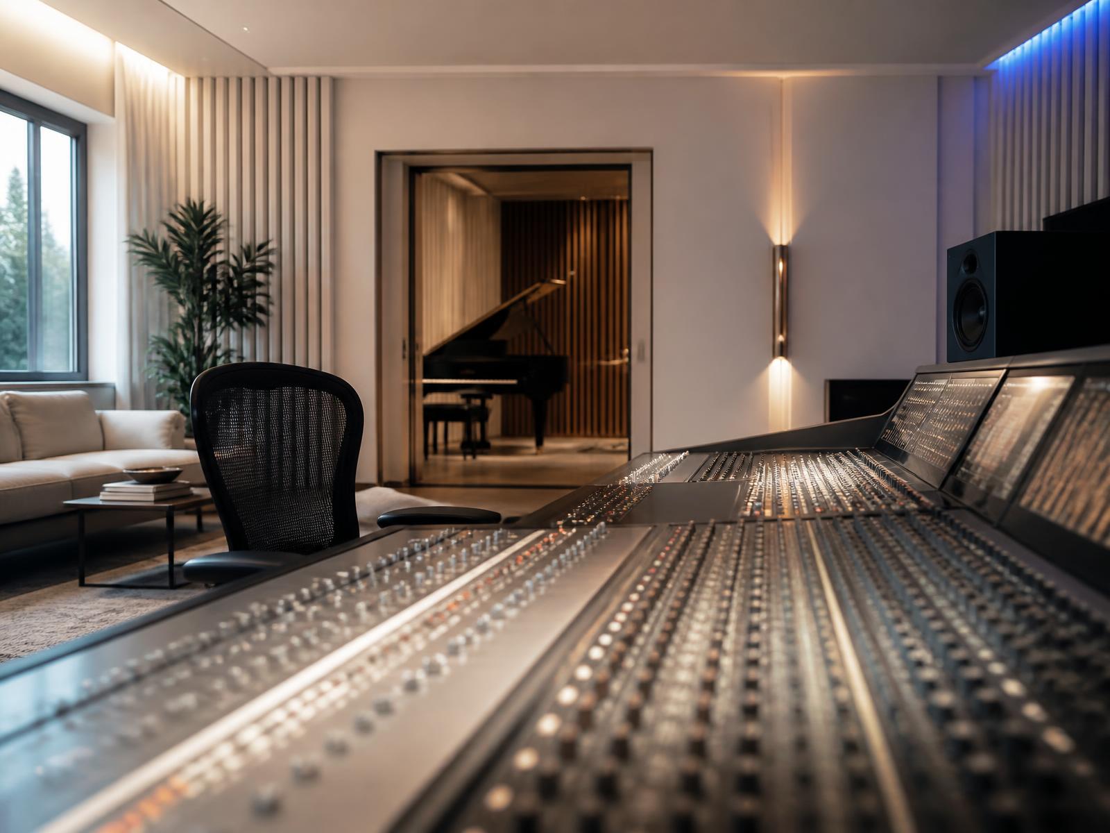 Mixing console in a modern recording studio control room